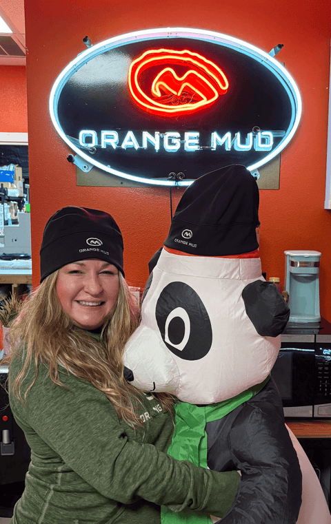 Orange Mud 2XL Beanie size comparison with inflatable prop