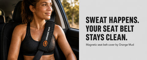 Sweat happens, your seat belt stays clean - magnetic seat belt cover by Orange Mud