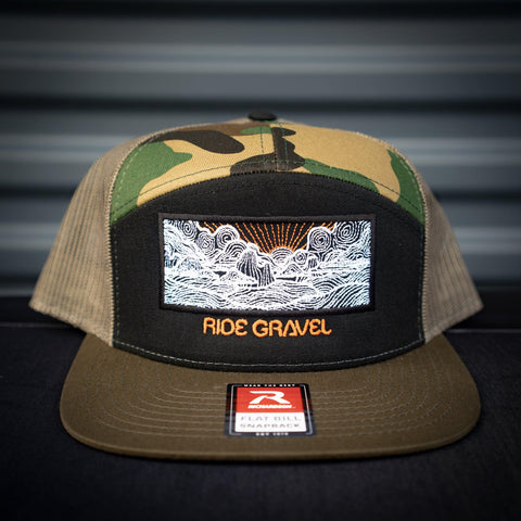 Ride Gravel 7 Panel Flatbill Snapback - Hydration vest packs for runners, cyclists, and ironman - Orange Mud, LLC