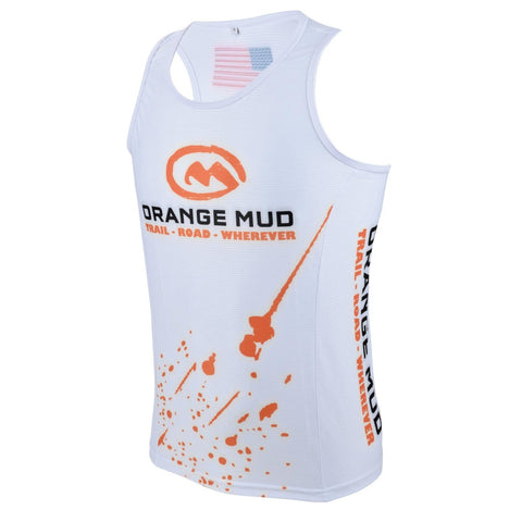 White Stretchy Running Singlet - Hydration vest packs for runners, cyclists, and ironman - Orange Mud, LLC