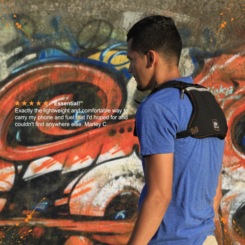 Orange Mud, LLC Hydration Black Gear Quiver, fits normal size and plus size phones, plus nutrition.