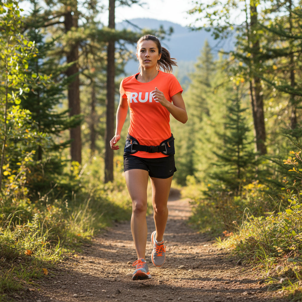 Black waist bag with gray interior and orange accents on a white background