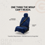 Transition Wrap Extreme covering a car seat with the Orange Mud Seat Belt Wrap on the belt