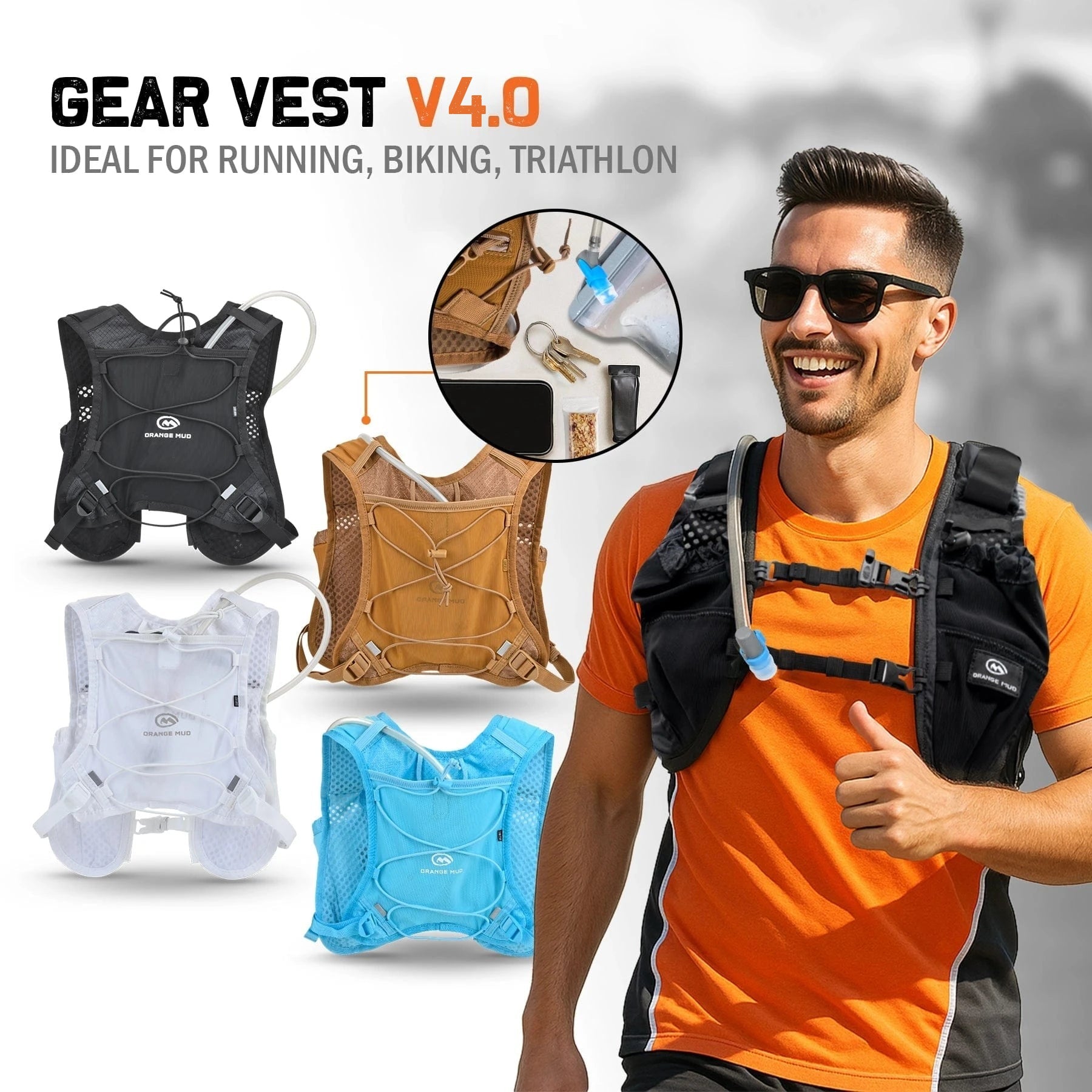 Gear Vest V4.0: No-Bounce Trail Running Vest | Orange Mud