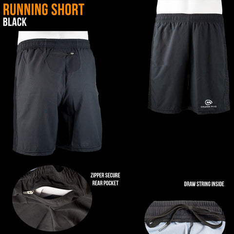 All Black Running Short, 3 different length options - Hydration vest packs for runners, cyclists, and ironman - Orange Mud, LLC