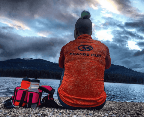 Running Performance Shirt, 1/4 Zip, Orange - Hydration vest packs for runners, cyclists, and ironman - Orange Mud, LLC
