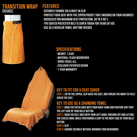 Transition Wrap 2.0: Microfiber Gym Towel Car Seat Cover & Kilt – Orange  Mud, LLC