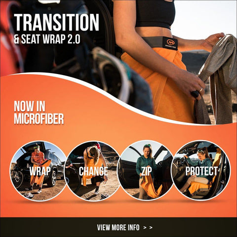 Transition Wrap 2.0: Changing Towel and Seat Cover - Hydration vest packs for runners, cyclists, and ironman - Orange Mud, LLC
